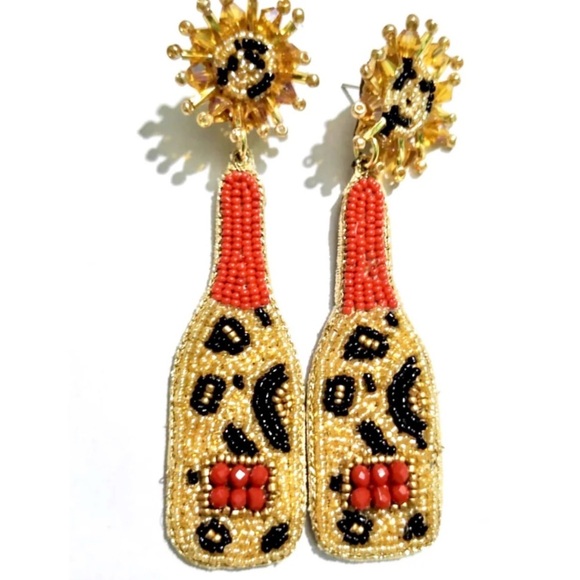 James Ascher Leopard Print Beaded Statement Earrings | Red & Gold | Glamorous - Picture 1 of 7